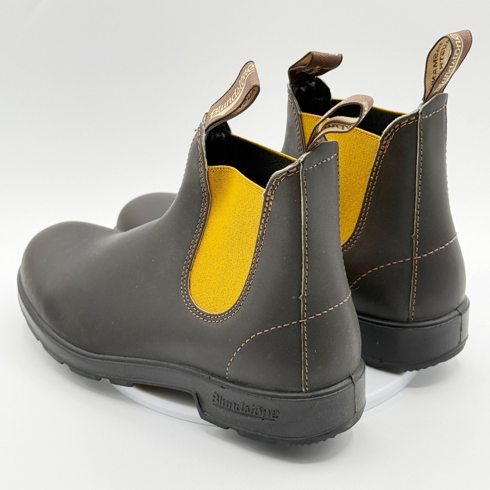 Blundstone Brown Chelsea Ankle Boots with Yellow Elastic - Picture 4 of 10